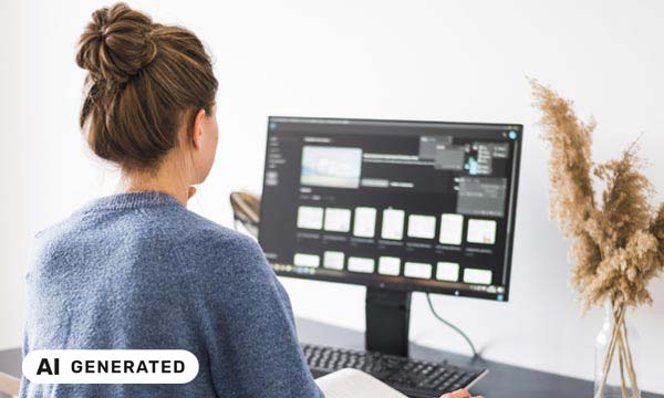 Eine Frau arbeitet an einem Computer